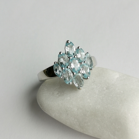 Brazilian Blue Topaz Ring Sterling Silver Size 7.25 🆕 - Picture 4 of 12